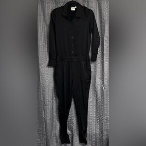 Good American Black Satin Long-Sleeve Button-Front Jumpsuit 2